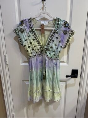 Pastel Ombre Embellished Mini Dress in Lavender & Mint